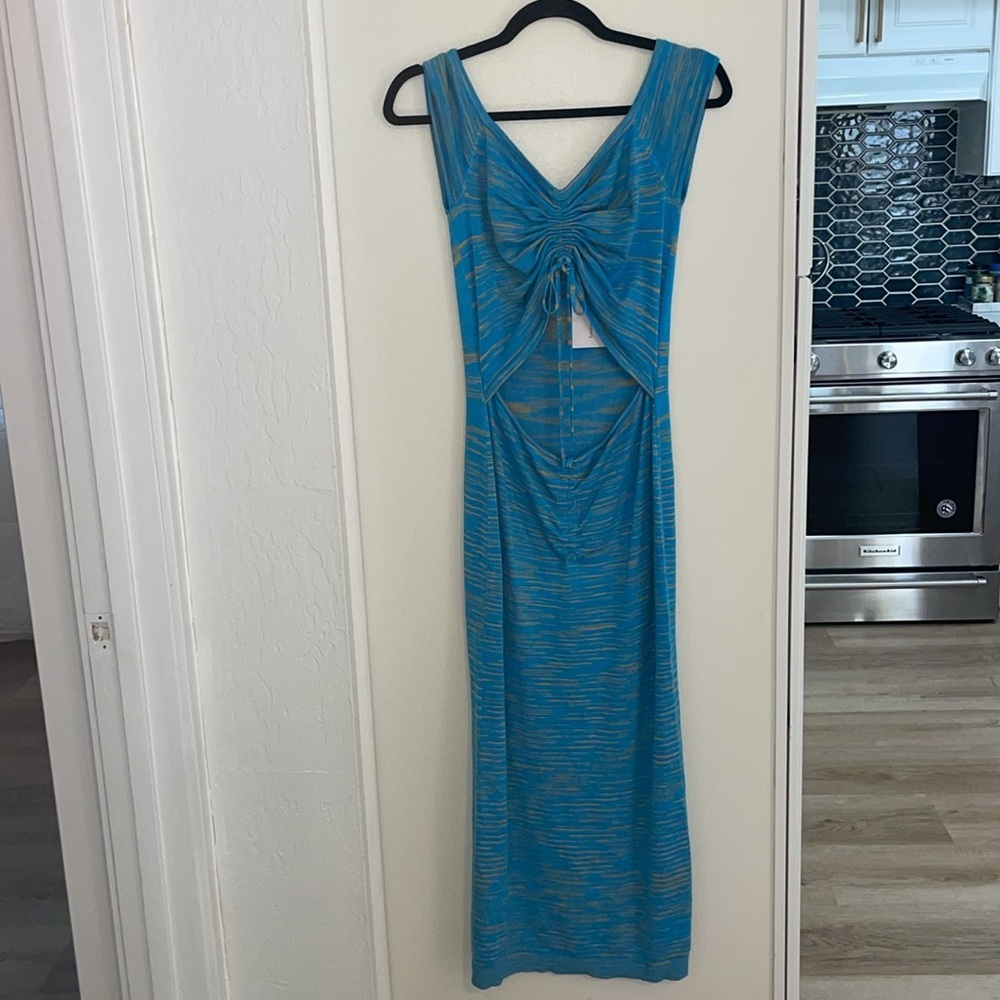 Lovers + Friends NWT Blue Ruched Cutout Knit Maxi Dress Size L - Picture 2 of 7